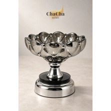 YNSK ChaCha Home Füme Cam Ayaklı Dekoratif Şekerlik Gümüş Kaideli Lokumluk Çerezlik Sunum Kasesi Salon Masa Dekoru