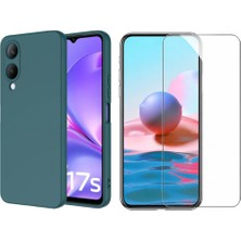 Tekno Grup Vivo Y17S Kılıf Içi Kadife Yumuşak Lansman Kılıf-Koyu Yeşil + Cam Ekran Koruyucu
