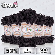 Alize Puff - 1060 Siyah - 5'li Paket x 100GR / 9 Metre / Parmak Örgü Ipi / Battaniye,şal,şapka,bere,yastık Kılıfı,paspas