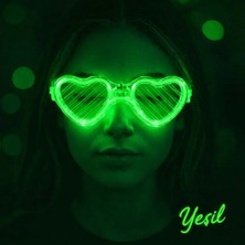 Semel Yeşil LED Işıklı Kalp Gözlük – 3 Modlu Parti - Glow Gözlüğü