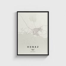 Domirus Denizli Honaz Ilçe Haritası Tablo Çerçeveli Poster Duvar Dekorasyonu