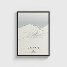 Domirus Van Gevaş Ilçe Haritası Tablo Çerçeveli Poster Duvar Dekorasyonu