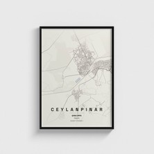 Domirus Şanlıurfa Ceylanpınar Ilçe Haritası Tablo Çerçeveli Poster Duvar Dekorasyonu