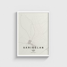 Domirus Kayseri Sarıoğlan Ilçe Haritası Tablo Çerçeveli Poster Duvar Dekorasyonu