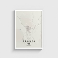 Domirus Manisa Gördes Ilçe Haritası Tablo Çerçeveli Poster Duvar Dekorasyonu
