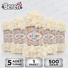 Alize Puff - 62 Açık Krem - 5'li Paket x 100GR / 9 Metre / Parmak Örgü Ipi / Battaniye,şal,şapka,bere,yastık Kılıfı,paspas