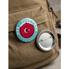 FikArt Türkiye Haritası Ay Yıldız ve Turkuaz Göktürk Tamgalı Bordürlü 58MM Buton Rozeti
