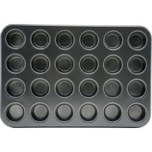 Just Cheap Store 24 Gözlü Metal - Siyah Düz Muffin - Kek Kalıp (4741)