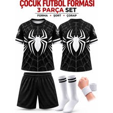 Yensa Çocuk Futbol Forması Siyah Örümce Adam  Dijital Baskı 4 Parça Forma+Şort+Çorap+Bileklik