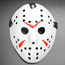 Semel Beyaz Renk Kırmızı Çizgili Tam Yüz Hokey Jason Maskesi Hannibal Maskesi
