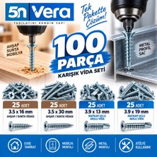 5N Vera 100 Parça Karışık Vida Seti – Ahşap Sunta Vidası + Matkap Uçlu Akıllı Metal Vidası | Ev, Mobilya ve Atölye Montaj Seti
