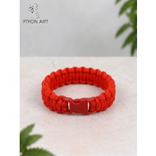 Piyonart El Yapımı Kırmızı Paracord Paraşüt Ipi Unisex Bileklik Klipsli Outdoor Survival Takı L Bede