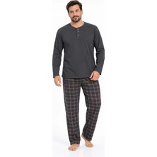 Mutlu City Erkek Interlok Rahat Kalıp Ekoseli Yuvarlak Yaka Pamuk Pijama Takımı 6860