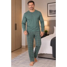 Mutlu City Erkek Interlok Rahat Kalıp Ekoseli Yuvarlak Yaka Pamuk Pijama Takımı 6860