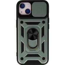 Bezos Apple iPhone 15 Kılıf Pars Lens Yüzüklü Silikon - Yeşil