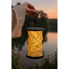 Hanori Collection Botanik Desenli Japandi Mini Katlanabilir Şarjlı LED Kamp ve Masa Ambiyans Lambası