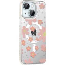 Bezos Joko Apple iPhone 14 Floral Magsafe Kapak - Pembe