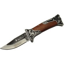 Semel A3188-2 Geyik Desenli Outdoor Çakı 23 cm - Işlemeli Ahşap Saplı, Perçinli, Deri Kılıflı