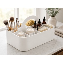 Bezos 3D Baskı Çok Bölmeli Taşınabilir Banyo ve Makyaj Organizeri - Saplı Masaüstü Düzenleyici-Beyaz