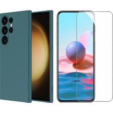Tekno Grup Galaxy S25 Ultra Kılıf Içi Kadife Yumuşak Lansman Kılıf-Koyu Yeşil + Cam Ekran Koruyucu