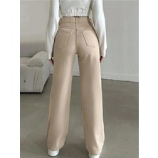 Woddi Çnr Kadın Yüksek Bel Krem Salaş Jeans Likralı Esnek Kot Pantolon Yeni Hsn-1