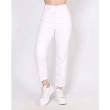Woddi Beyaz Çnr Kadın Yüksek Bel Mom Jeans Likralı Esnek Kot Pantolon Yeni Hsn-1