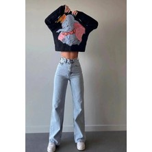 Woddi Mori Kar Palazzo Likralı Bel Mavi Salaş Jean Pantolon New Sezon-3
