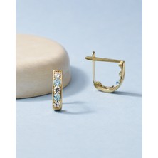 Sarezza Gold 14 Ayar Altın Buz Mavisi ve Beyaz Taşlı J Küpe – 0,80 gr