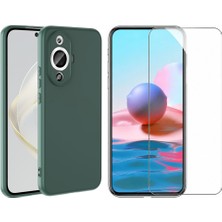 Tekno Grup Huawei Nova 12S Kılıf Içi Kadife Yumuşak Lansman Kılıf-Koyu Yeşil + Cam Ekran Koruyucu