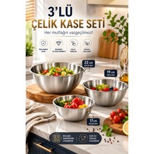 Syn Aksesuar 3’lü Paslanmaz Çelik Karıştırma Kasesi Seti 17-19-22 cm – Mutfak Hazırlık, Salata ve Hamur Yoğurma Kabı