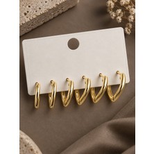 Serelya 925 Ayar Gümüş Çivi Pirinç Gold Renk Üçgen Model Kadın Küpe Seti