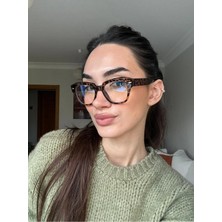 Funeyes Stane Leopar Kalın Çerveçe Popüler Mavi Işık Korumalı Blue Block Şeffaf Ekran Gözlüğü