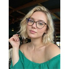 Funeyes Köln Leopar Ince Slim Cat Eye Esnek Metal Menteşeli Cam Takılabilir Mavi Işık Korumalı Gözlük
