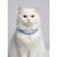 ALMITAL Mavi El Örgüsü Makrome Kedi Tasması 27 cm - Ay Figürlü Charm Şık Kedi Boyun Tasması