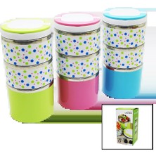 Semel Çiçekli 3lü Sefer Tası - Saklama Kabı Renkli 1.26LT