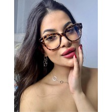Funeyes Echo Kalın Leopar Cat Eye Köşeli Trend Unisex Mavi Işık Korumalı Ekran Gözlüğü