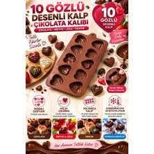 Tasarım Evi 10 Gözlü Desenli Kalp Silikon Çikolata Kalıbı -  Esnek Jöle, Şeker ve Pasta Dekor Kalıbı