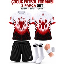 Yensa Çocuk Futbol Forması Beyaz Kırmızı Siyah Örümcek Adam  Dijital Baskı 4 Parça Forma+Şort+Çorap+Bileklik