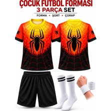 Yensa Çocuk Futbol Forması Kırmızı Siyah Örümcek Adam Dijital Baskı 4 Parça Forma+Şort+Çorap+Bileklik