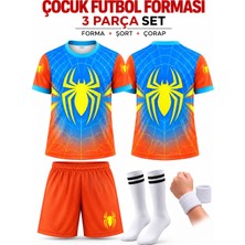 Yensa Çocuk Futbol Forması Turuncu Mavi Örümcek Adam Dijital Baskı 4 Parça Forma+Şort+Çorap+Bileklik