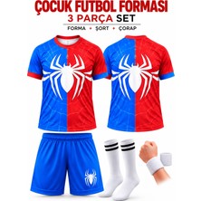 Yensa Çocuk Futbol Forması Kırmızı Mavi Örümcek Adam Dijital Baskı 4 Parça Forma+Şort+Çorap+Bileklik