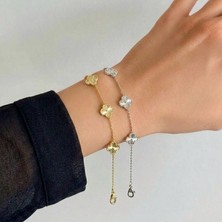 Merve Takı Özel Seri 14K Lazer Kesim Çoklu Mini Yonca Gold Bileklik