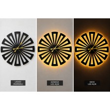 Wells 40X40 cm Siyah Mdf Güneş Tasarımlı Dekoratif Duvar Saati LED Işıklı