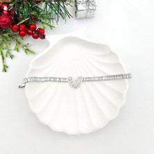 Merve Takı Çelik Kalp Baget Taşlı Silver Bileklik
