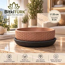 Bitkitürk Bakır Tonlu Beton Bonsai & Sukulent Saksısı | 25 cm Çap – 8 cm Yükseklik | Tabaklı
