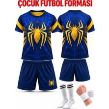 Yensa Çocuk Futbol Forması Sarı Lacivert Örümcek Adam Dijital Baskı 4 Parça Forma+Şort+Çorap+Bileklik