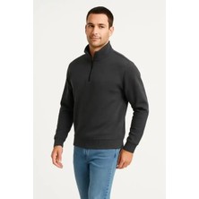 Ayessa Erkek Dik Yaka Yarım Fermuarlı 3 Iplik Pamuklu Sweatshirt - Antrasit Antrasit - M