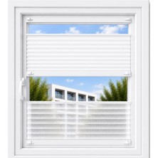 Sineklikstore Beyaz Perde + Tül Çift Sistem Plise Perde - Cam Balkon Perdesi - Ofis Perdesi - Mutfak Perdesi - Salon Perdesi