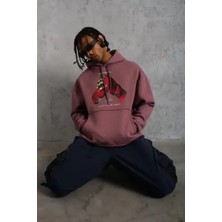 Ayessa Erkek Kapüşonlu Cepli Box Eldiven Baskılı 3 Iplik Sweatshirt Hoodie - Gül Kurusu Gül Kurusu - Xl
