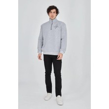 Ayessa Erkek Yarım Fermuarlı Baskılı 3 Iplik Pamuklu Sweatshirt - Gri Gri - 2xl